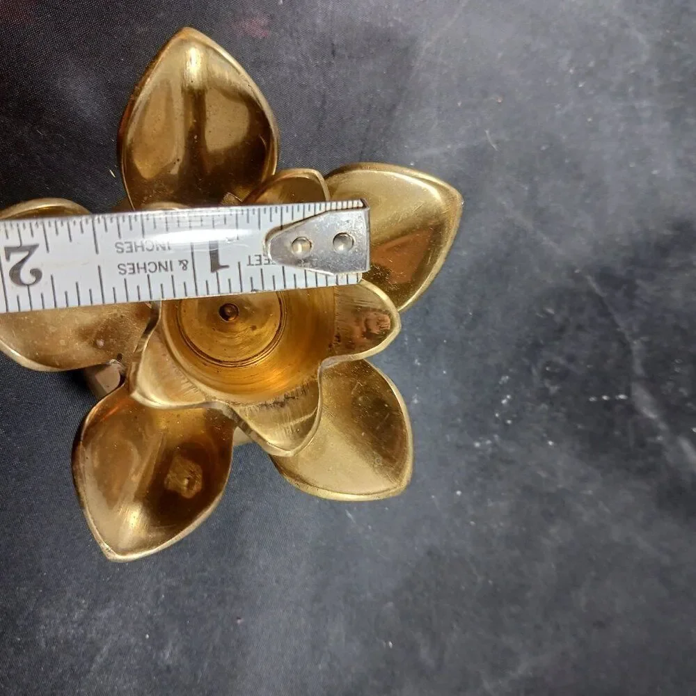 Vintage Enesco Solid Brass Small Candle Holder Flower Shape